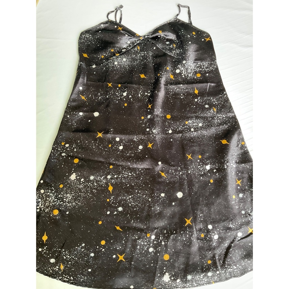 Just Love night gown solar system inspired rayon black sleek spaghetti straps M